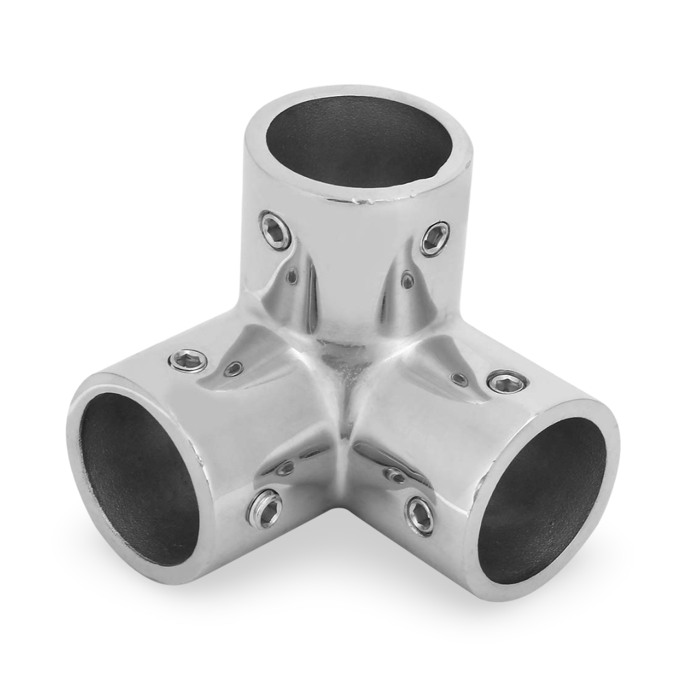 7/8" Stainless Steel 3-Way Corner Rail Fitting