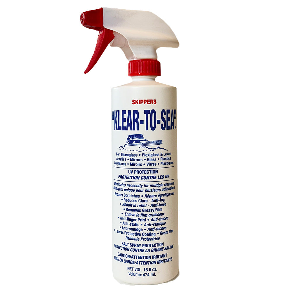 Skippers Klear-To-Sea 16 oz cleaner for restoring clarity to marine plastic windows